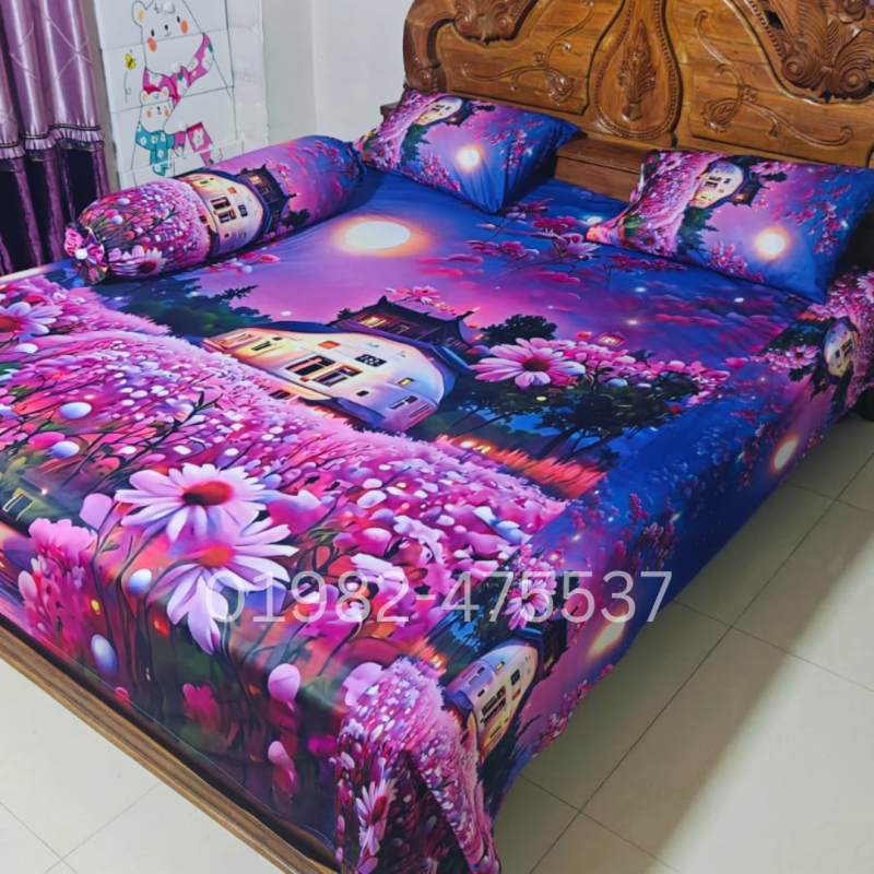 B13 Stylish 3d Bed + Pillow Cover (Premium Quality ১১০০+ গ্রাম DustProof)