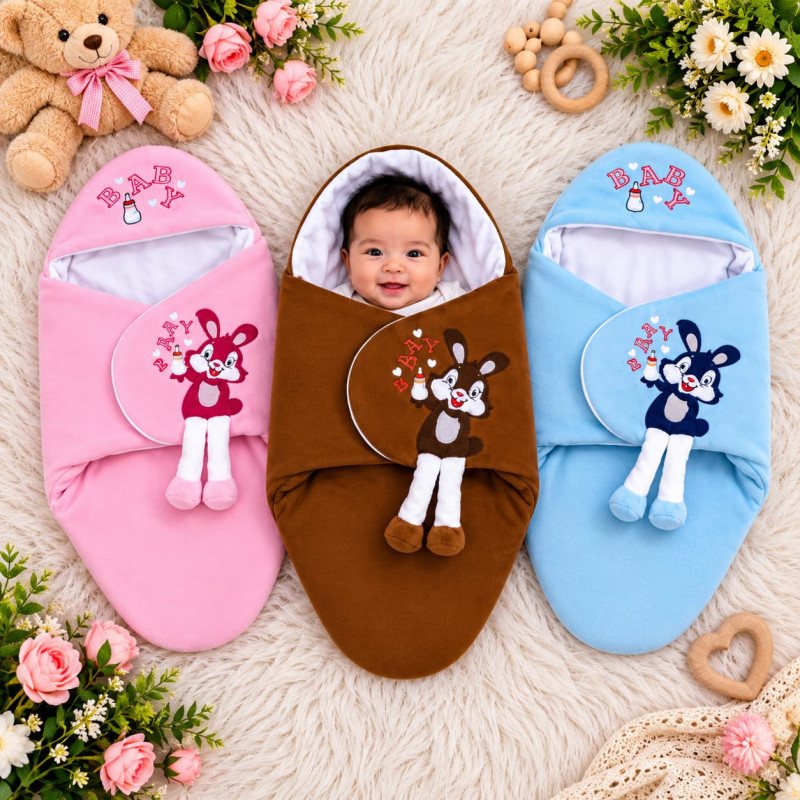 3 পিস অরিজিনাল চায়না Baby Blanket (Coffee+paste+Pink)